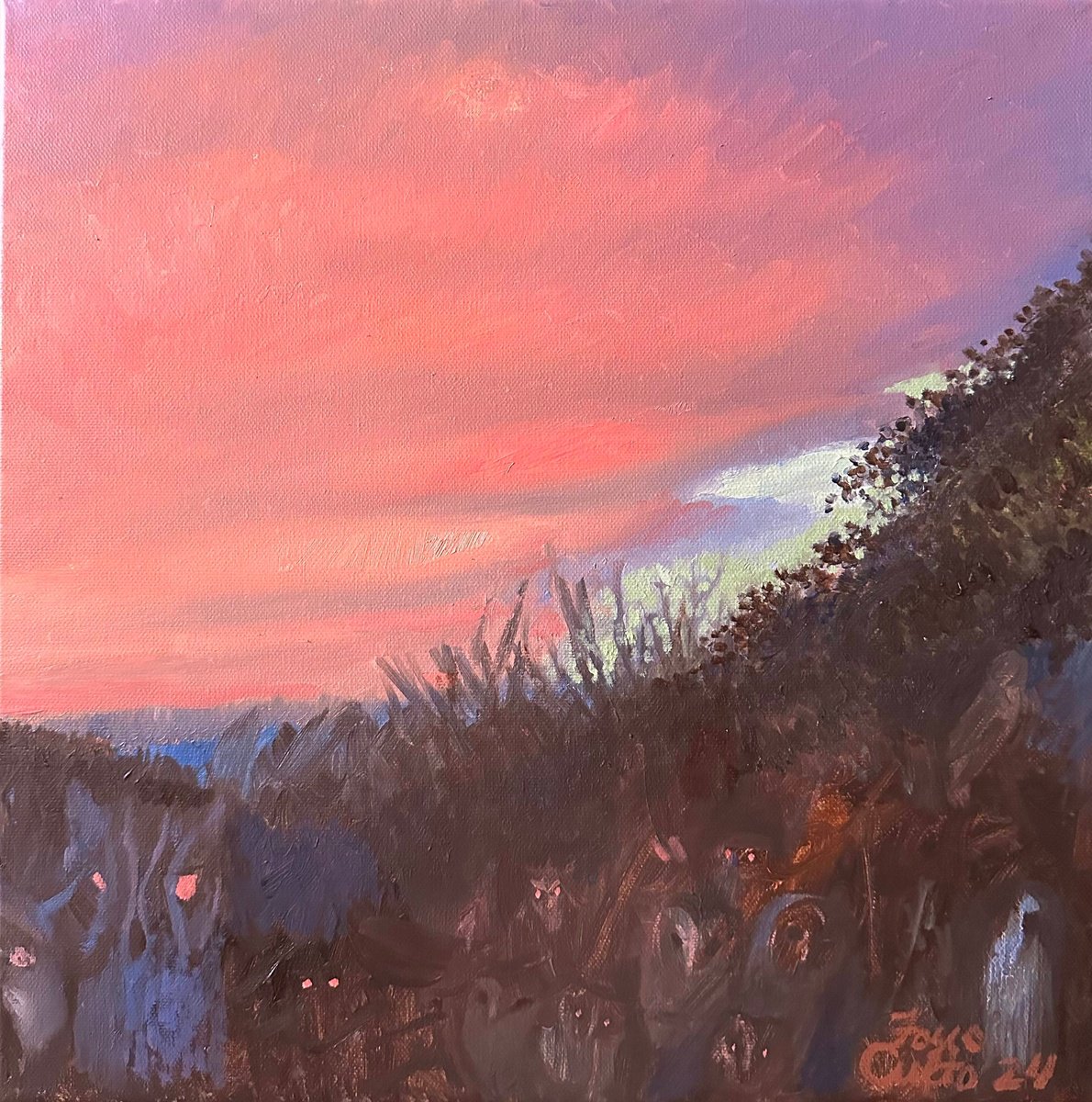 Impressionistic Landscape Oil Painting By Fosco Culto, 31 X 16, Samhain Eve, Original Artwork