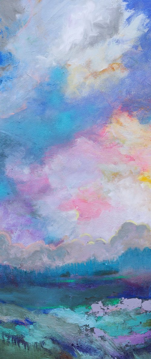 The Air There is a Little Softer 30x30" Soft Landscape with Colorful Clouds by Kerri McCabe