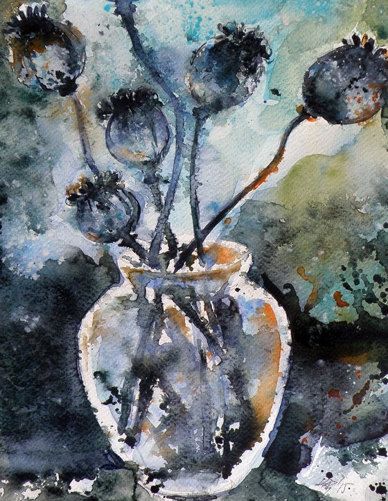 Still life with old poppies
