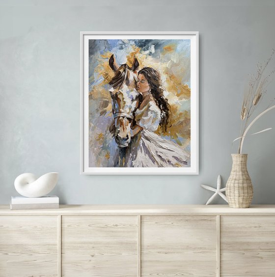 Woman with Horse. Portrait.