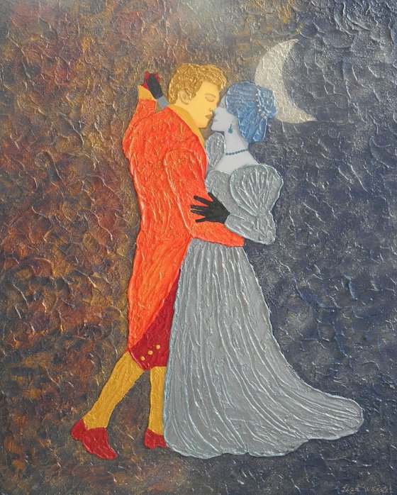 Eternal Waltz - Original, sun and moon fantasy, impasto painting