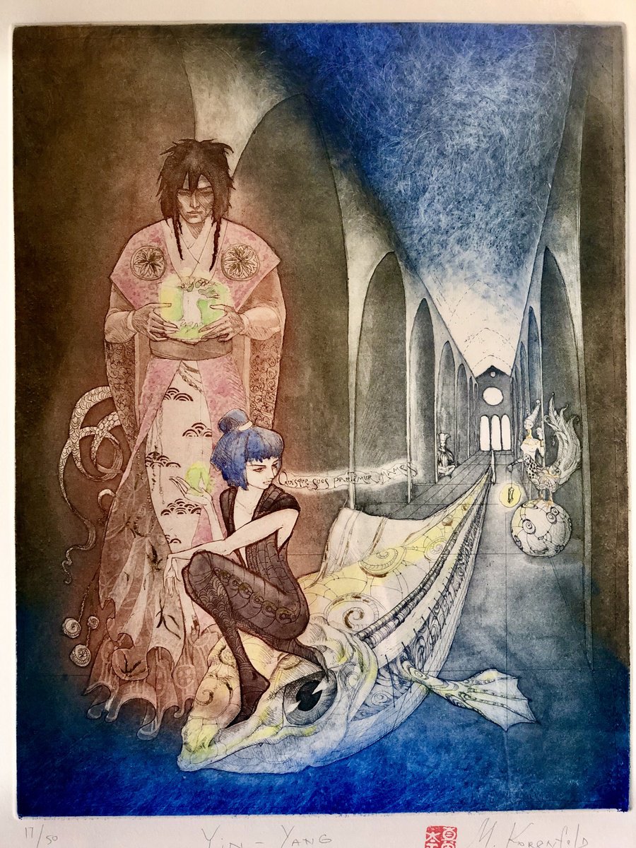 Illustrative Portrait Etchings & Engravings By Marina Korenfeld, 11 X 15", Yin-Yang, Original Artwork