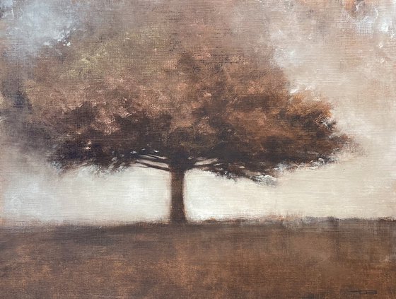 Large Oak Tree 211027f, Tonal style metallic tree painting