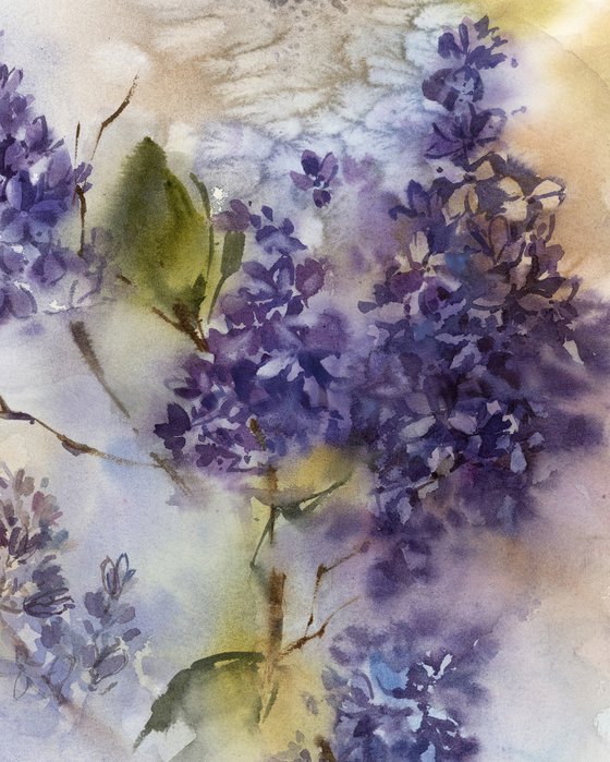 Lilac Flowers Watercolor Painting