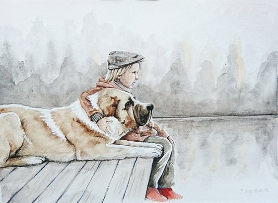 You and me. Original watercolor painting.