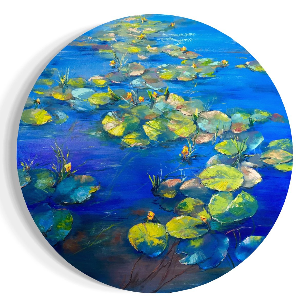 Impressionistic Botanical Oil Painting By Olga Beketova, 31 X 31", Water Lilies On The Pond, Original Artwork