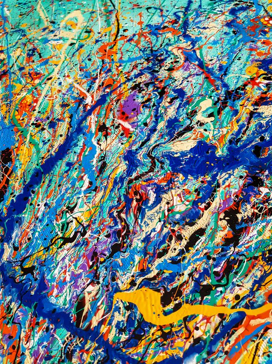 Ogino (H)140x(W)151 cm. Colorful Splash Abstract Painting