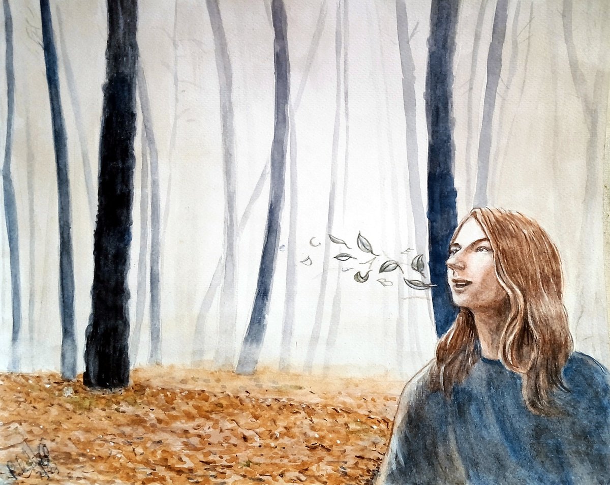 Illustrative Landscape Pastel Drawing By Paolo Beneforti, 12 X 9", She Speaks Leaves, Original Artwork