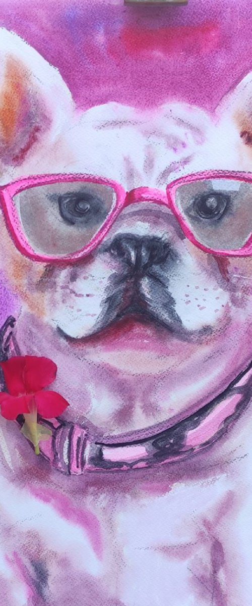 Pink French Bulldog Modern by VedrinaArt