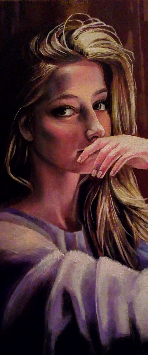" Killing Charm " - Lady Portrait  - 40 x 50cm Original Oil Painting by Reneta Isin