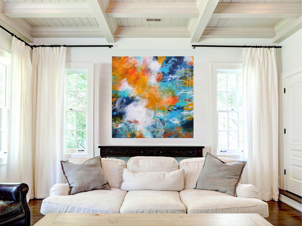 Organic Abstract Acrylic Painting By Susan Wooler, 31 X 31", Remember Our Memories, Original Artwork