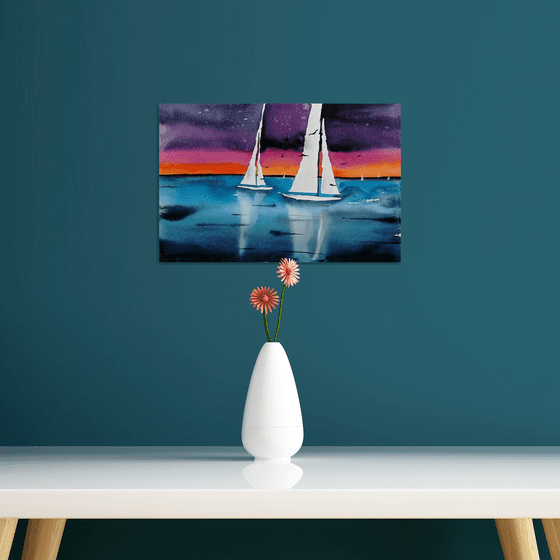 Sailboat painting. Seascape