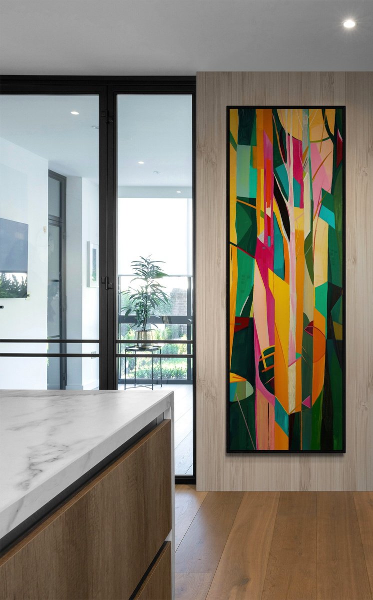 Abstract Acrylic Painting By V+V Kniazievi, 20 X 59", Forest Of Dreams #10, Original Artwork