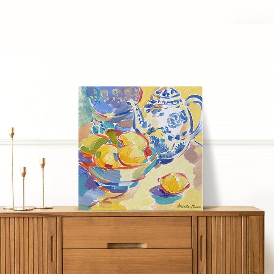 Still Life with Blue Teapot and Lemons