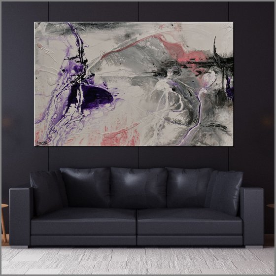 Purple Silk 160cm x 100cm White Purple Abstract Art