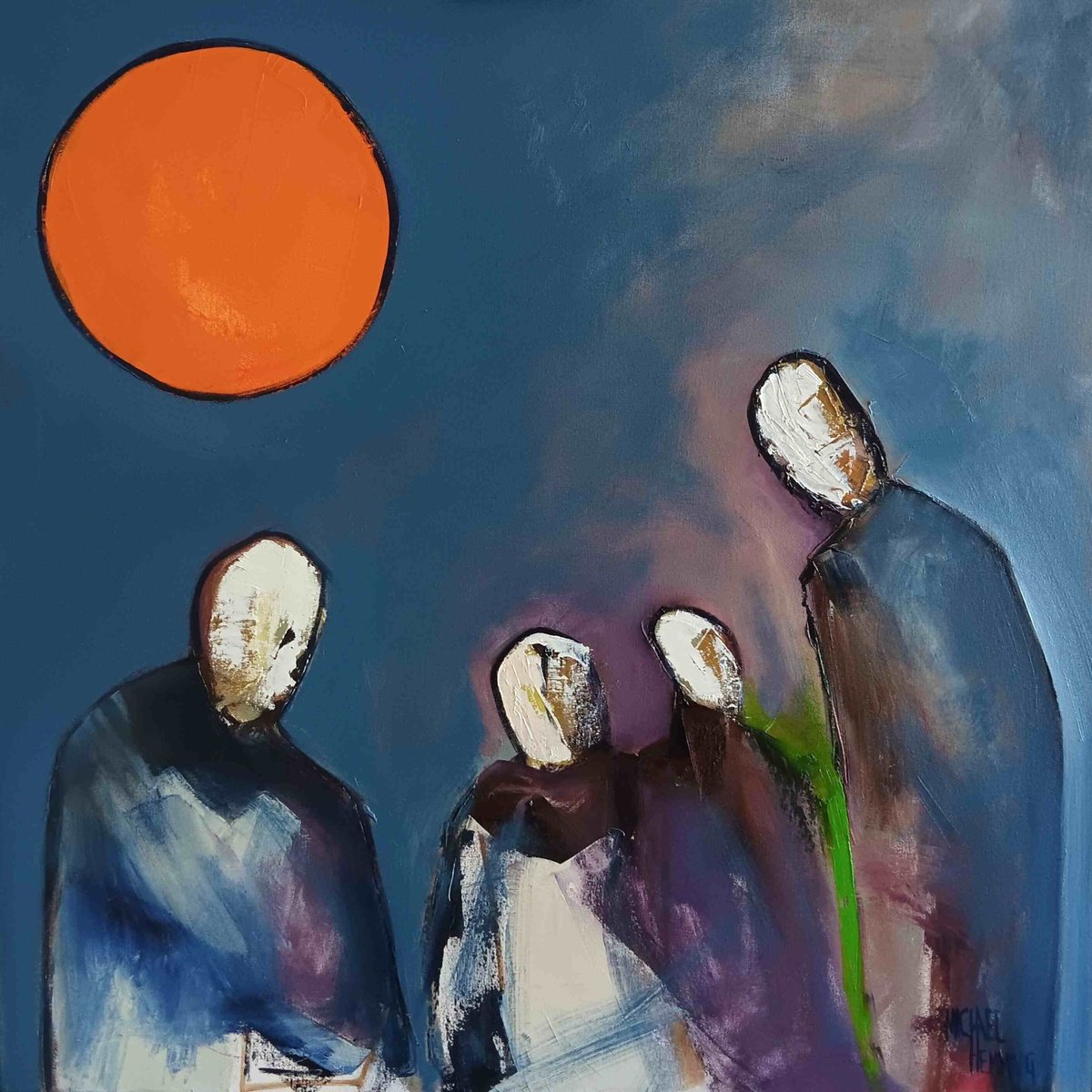 Abstract Portrait Oil Painting By Michael Hemming, 35 X 35", How May We Be Of Assistance?, Original Artwork