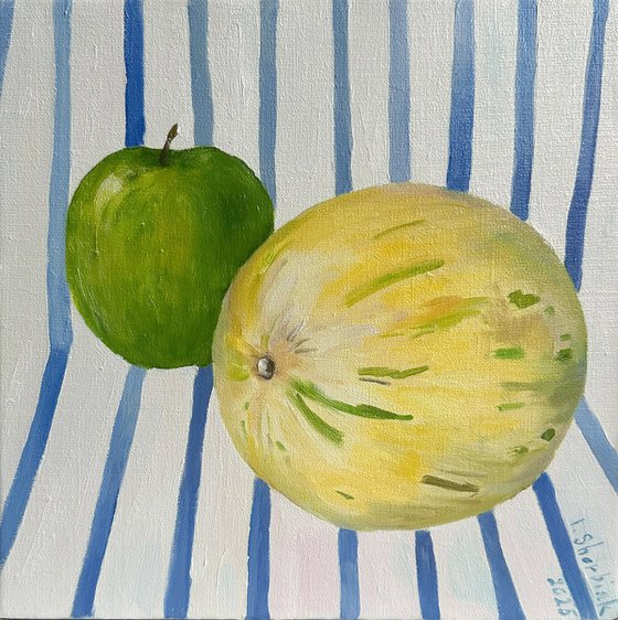 Yellow melon on blue