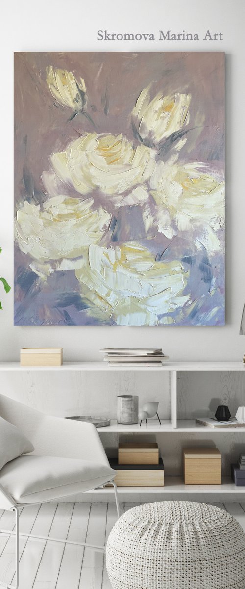 Cream feelings 2 - cream abstract flowers, white rose. by Marina Skromova