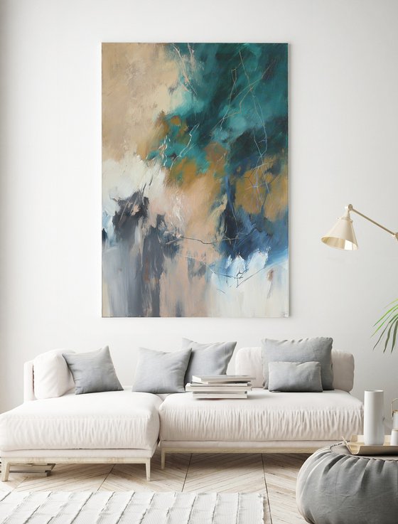 "Consonance 4" Abstract acrylic teal blue art