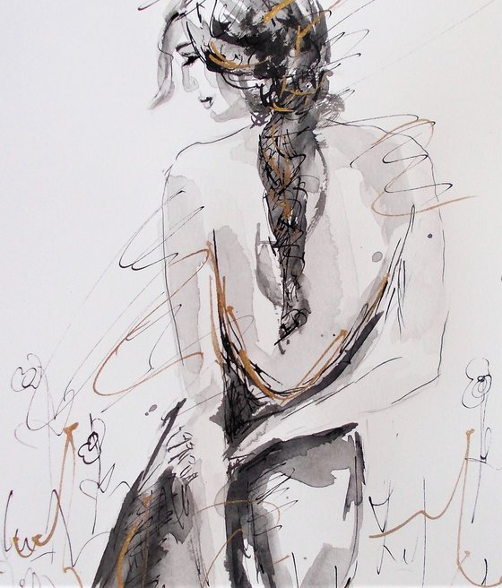 Woman   ink drawing series-Figurative drawing on paper