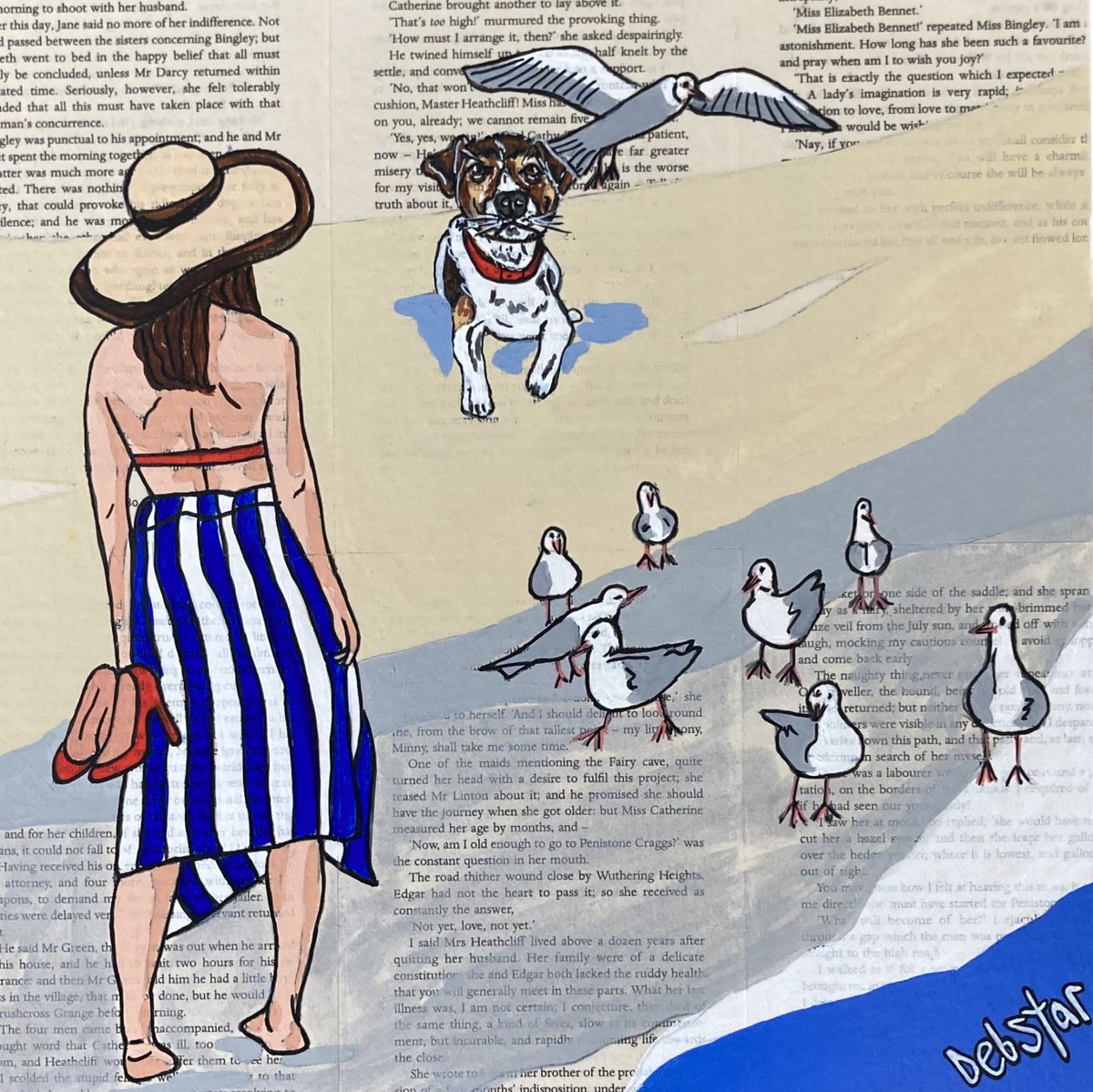 Illustrative Acrylic Painting , Dog Days Bird Watching 30Cm X 30Cm By Deborah Lang, 12 X 12, Artwork For Sale On Artfinder