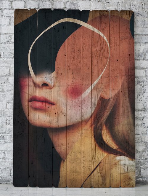 Barn board wood painting.  Art Color Face Vol. 44 - Golden light II. by Elmira Namazova