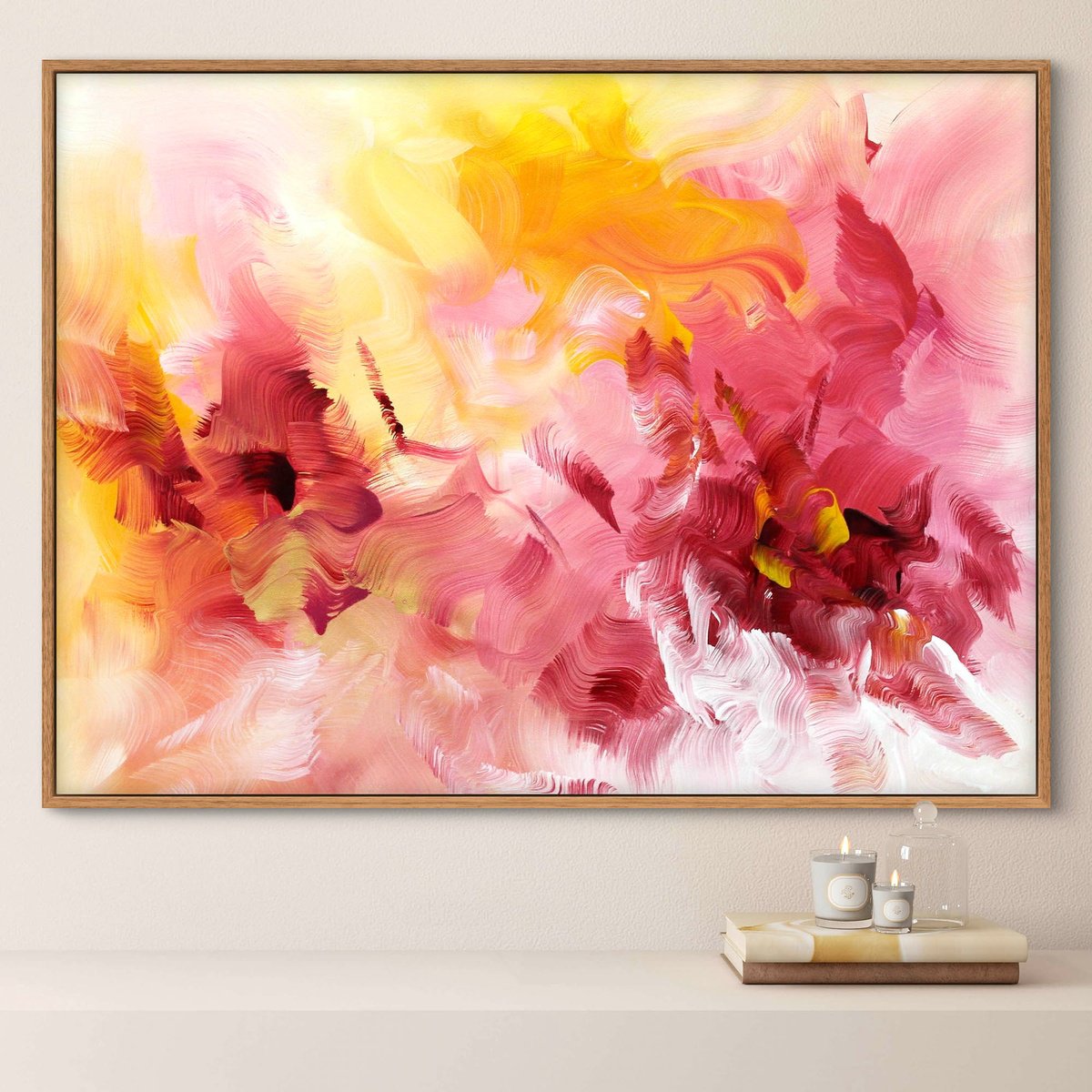 Abstract Acrylic Painting By Paresh Nrshinga Frsa, 38 X 28", Peaches And Lemons, Original Artwork