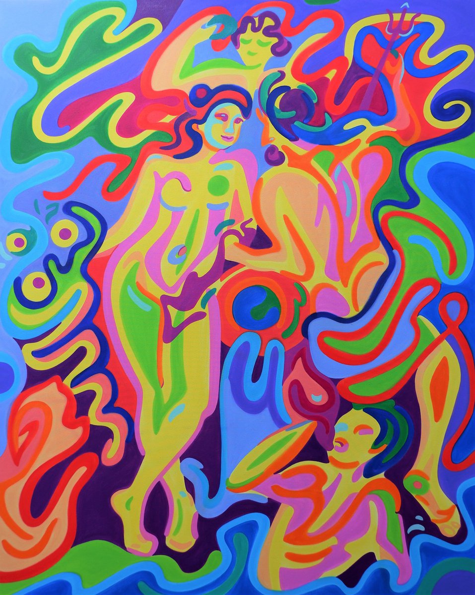 Organic Portrait Oil Painting By Van Lanigh, 31 X 39", The Union Of Earth And Water, Original Artwork