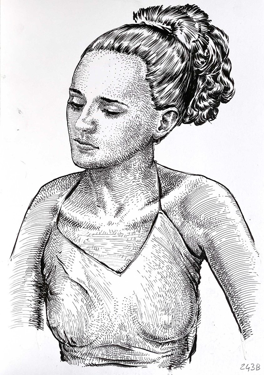 Portrait Ink Drawing By Dario Moschetta, 8 X 11, Portrait 243B.2024, Original Artwork