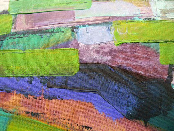 Abstract landscape - Green fields  (ready to hang semi abstract landscape on canvas)