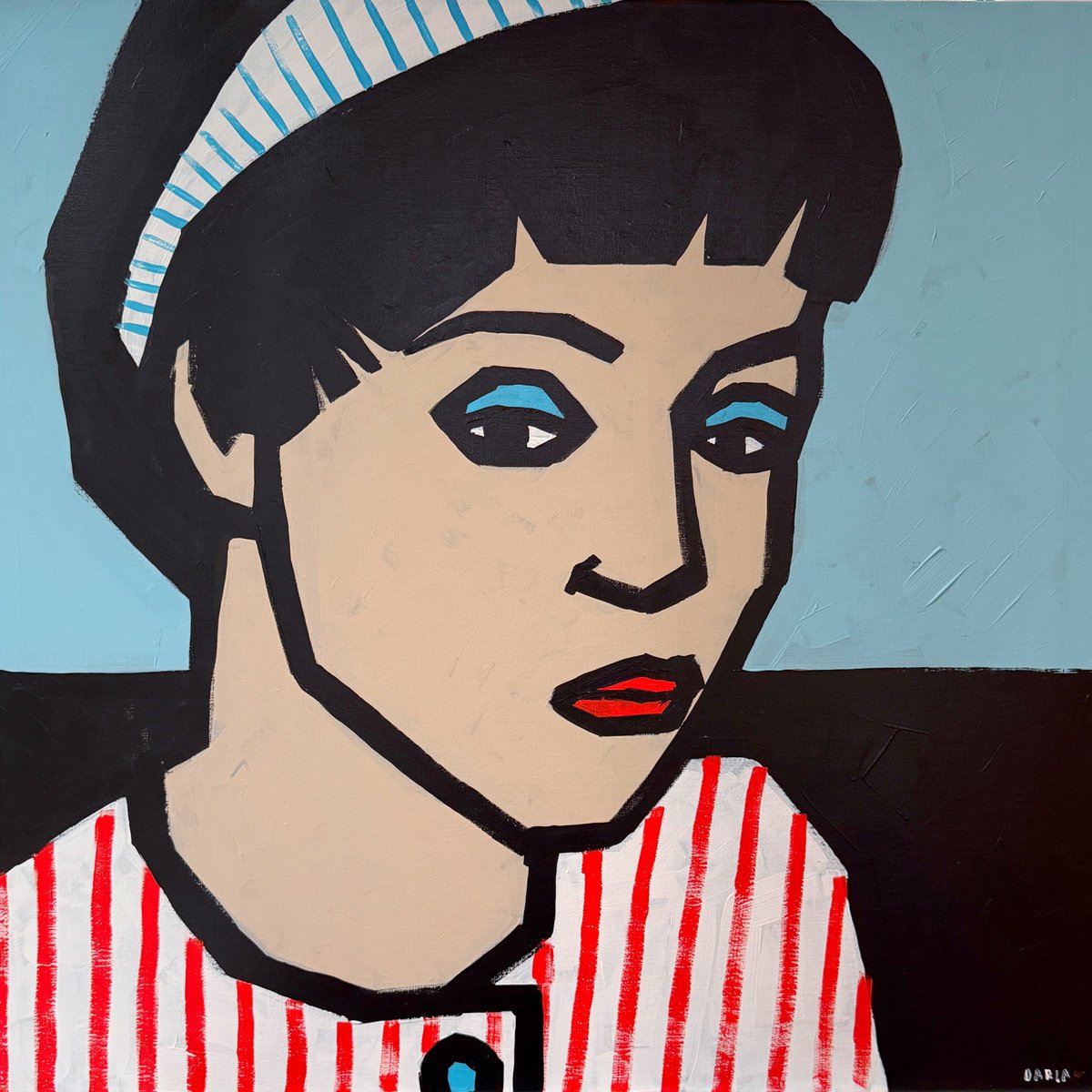 Urban And Pop Acrylic Painting , Woman With Striped Headband By Daria Baklykova, 24 X 24, Artwork For Sale On Artfinder