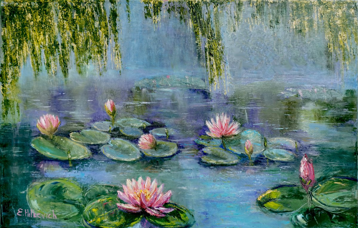 Lilies in Pond by Elvira Hilkevich
