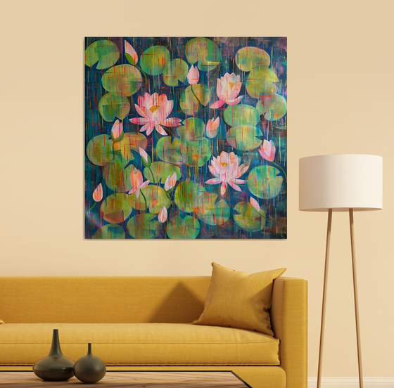 Lily pond of passion ! Large square painting