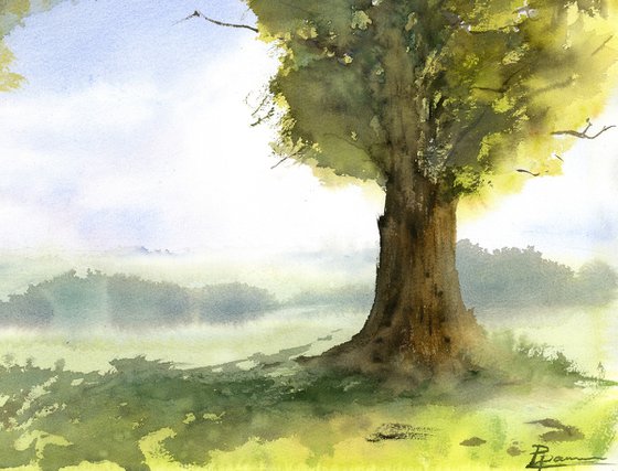 Tree Landscape - Original Watercolor