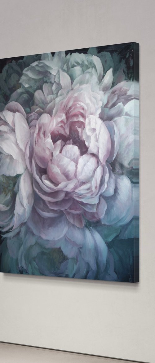 Peonies in blue light by Polina Kharlamova