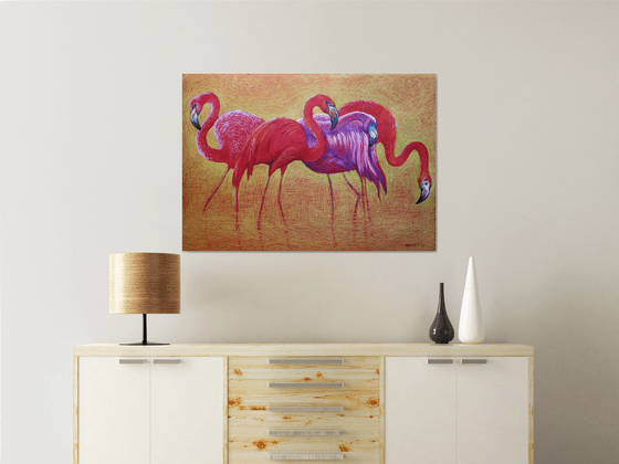 Flamingo on Gold -Blazing Gradient