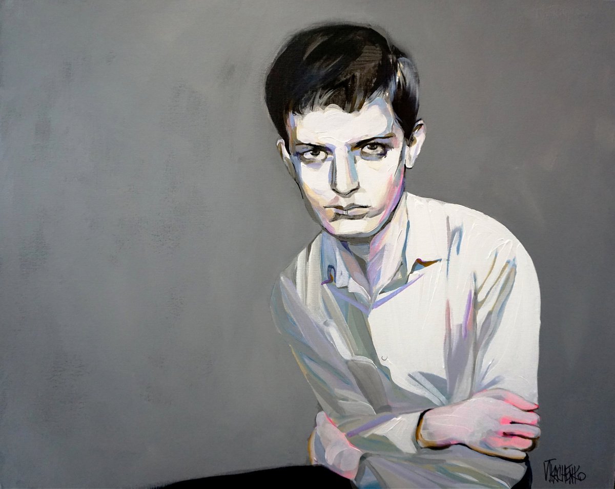 Organic Portrait Acrylic Painting By Victor Tkachenko, 30 X 24", Ian Curtis, Original Artwork