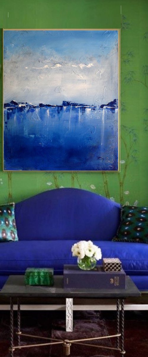 Three ways on the blue - original acrylic on canvas - 60 x 73 cm ( 24' x 29 ') by Carlo Toma