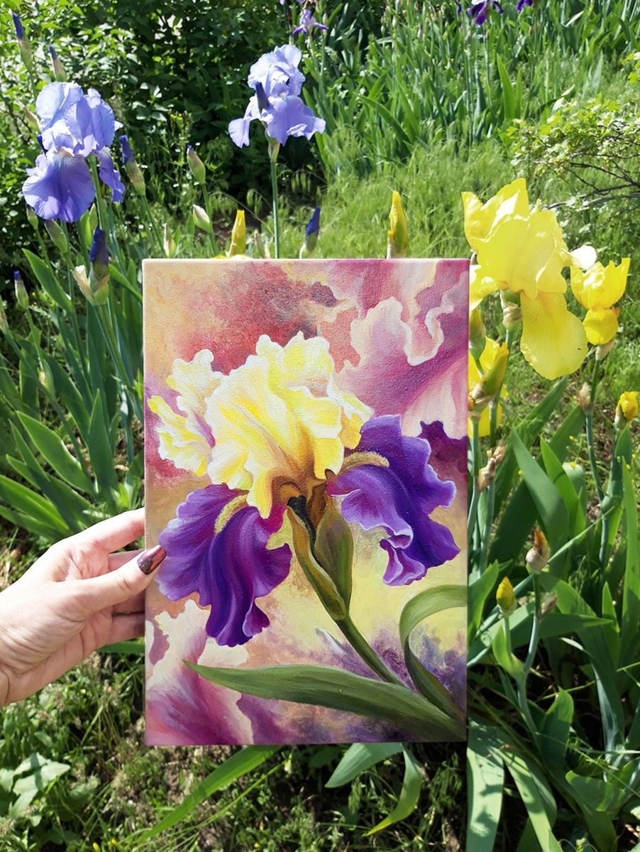 Iris, acrylic floral painting, flowers art, home decor by Anna Steshenko
