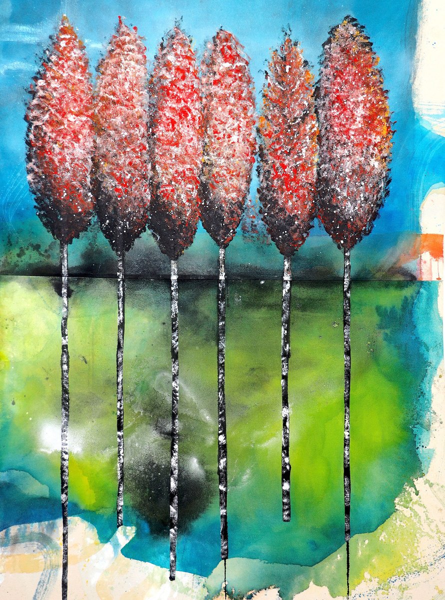 Impressionistic Landscape Acrylic Painting By Poovi Art, 35 X 49", Serenity 23, Original Artwork