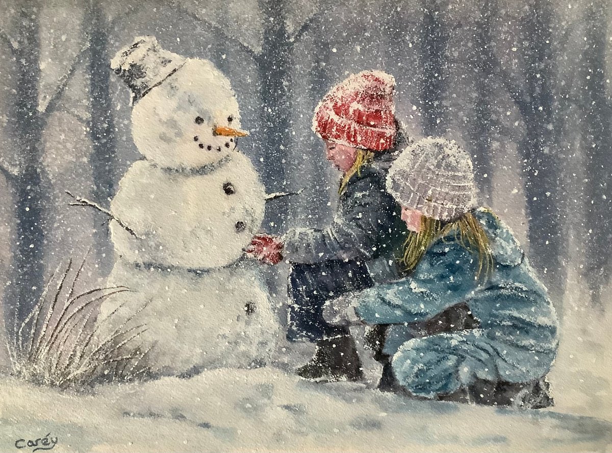 Photorealistic Portrait Painting By Darren Carey, 15 X 11, Sisters In The Snow, Original Artwork