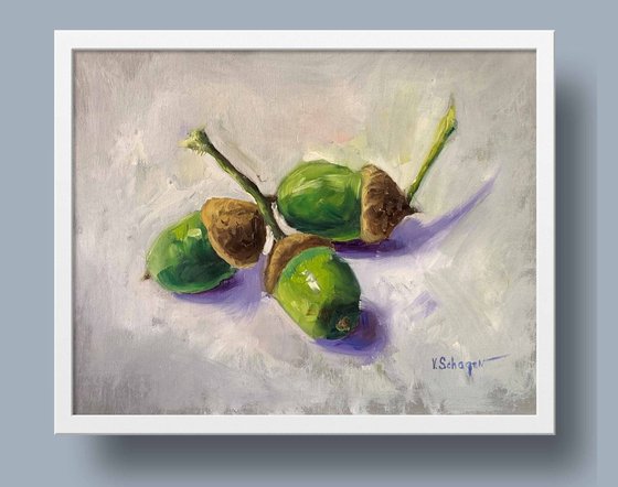 Acorns, oak tree still life