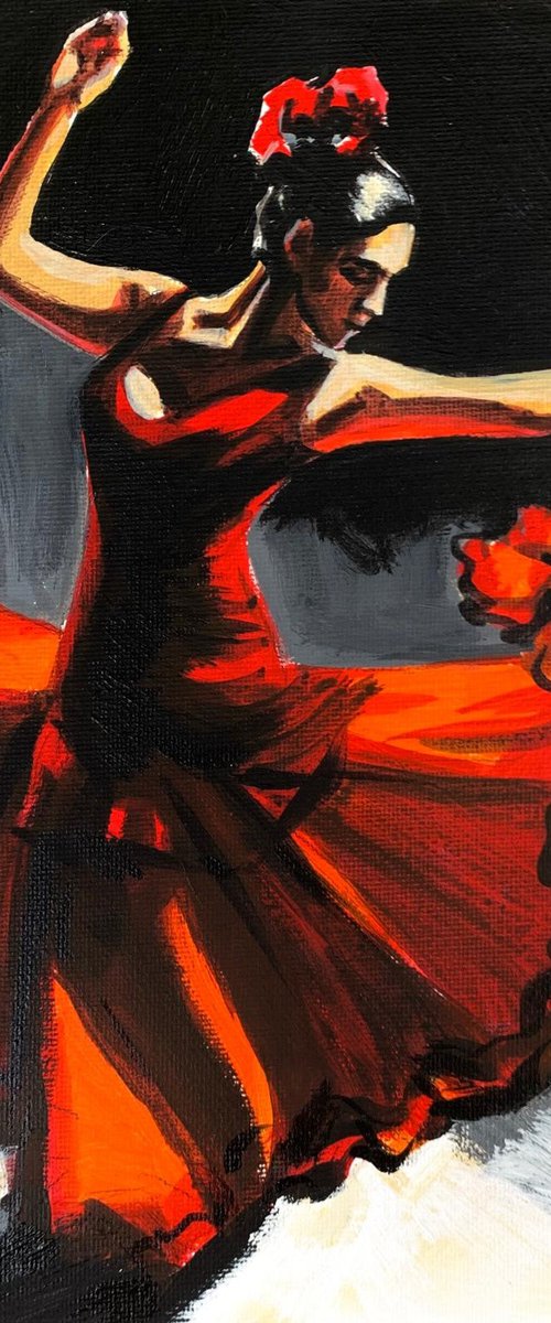 Flamenco in red motion by Anzhelika Klimina