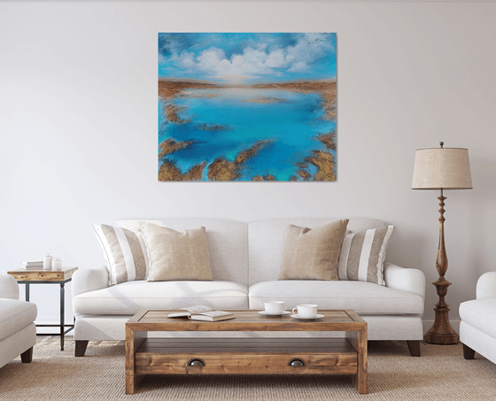 A XXL large modern semi-abstract structured mixed-media seascape painting "Awakening"