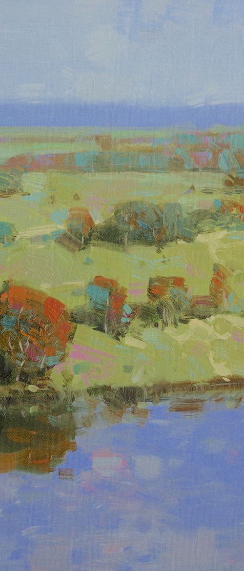 Riverside, Landscape oil painting, Handmade artwork, by Vahe Yeremyan