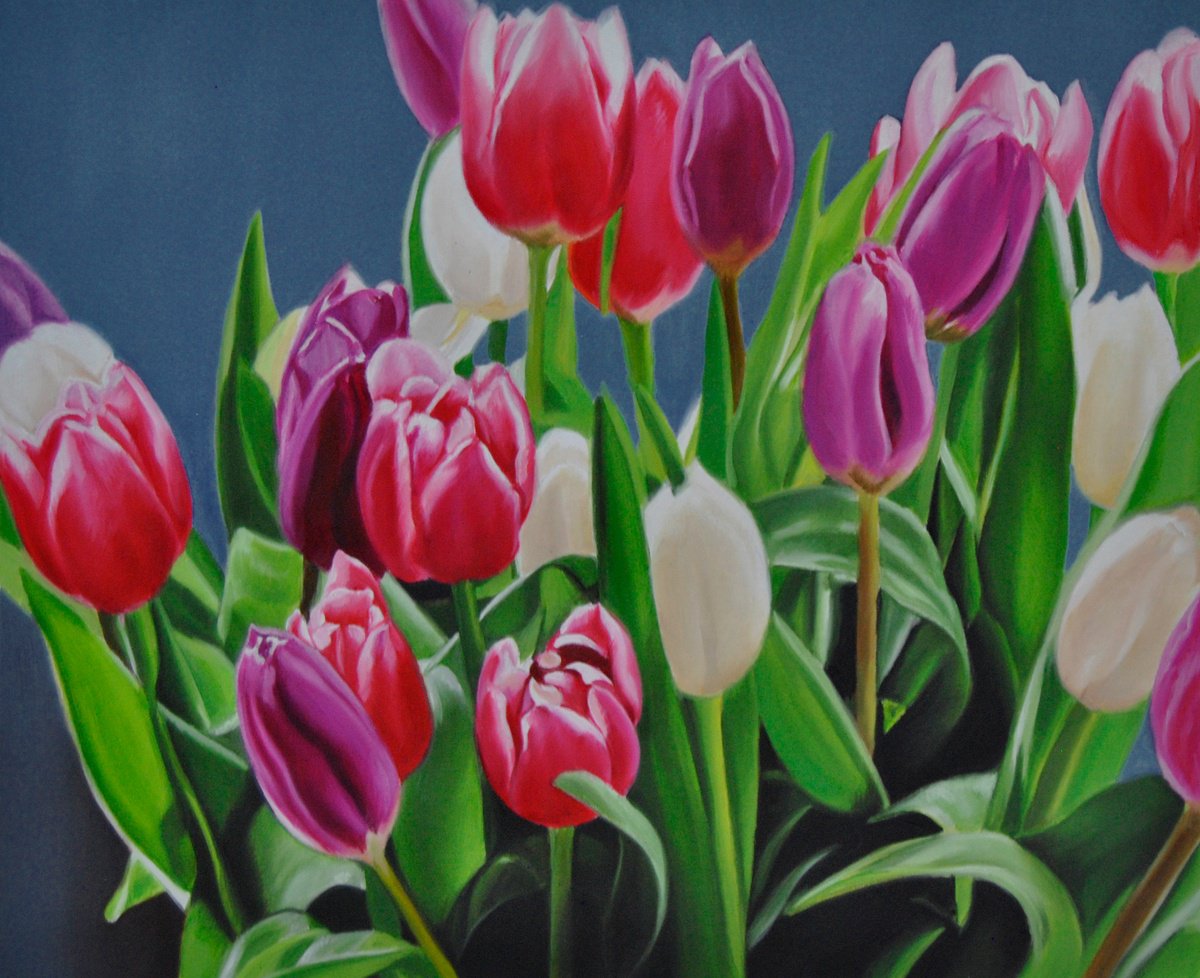 Photorealistic Oil Painting , Tulips By Simona Tsvetkova, 20 X 16, Artwork For Sale On Artfinder