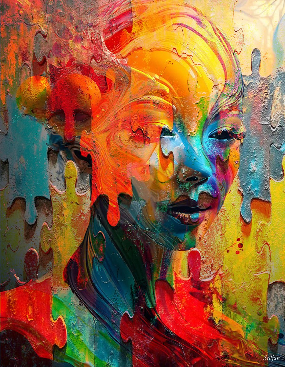 Illustrative Portrait Photograph By Srdjan Jevtic, 33 X 43", Colorful Soul, Original Artwork