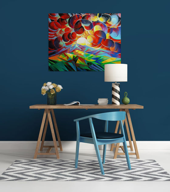Sunset (100x80cm, cubism, oil painting)