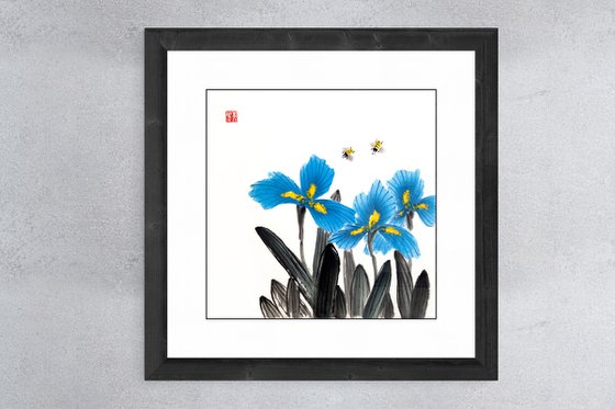 Blue Sky Irises and Honey Bees