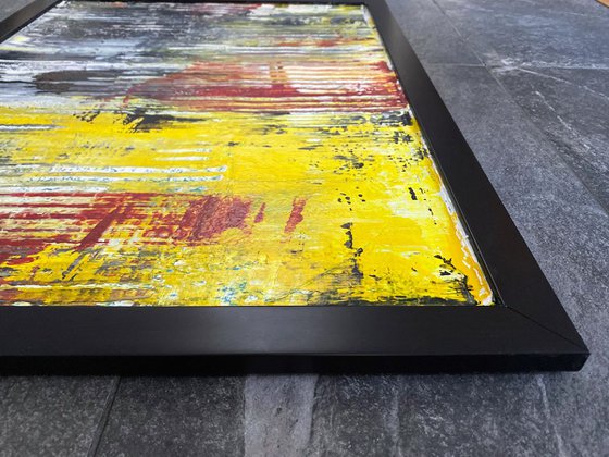 "The Usual Suspects" - FREE USA SHIPPING - Original PMS Abstract Triptych Acrylic Paintings On Canvas and Wood, Framed - 66" x 26"